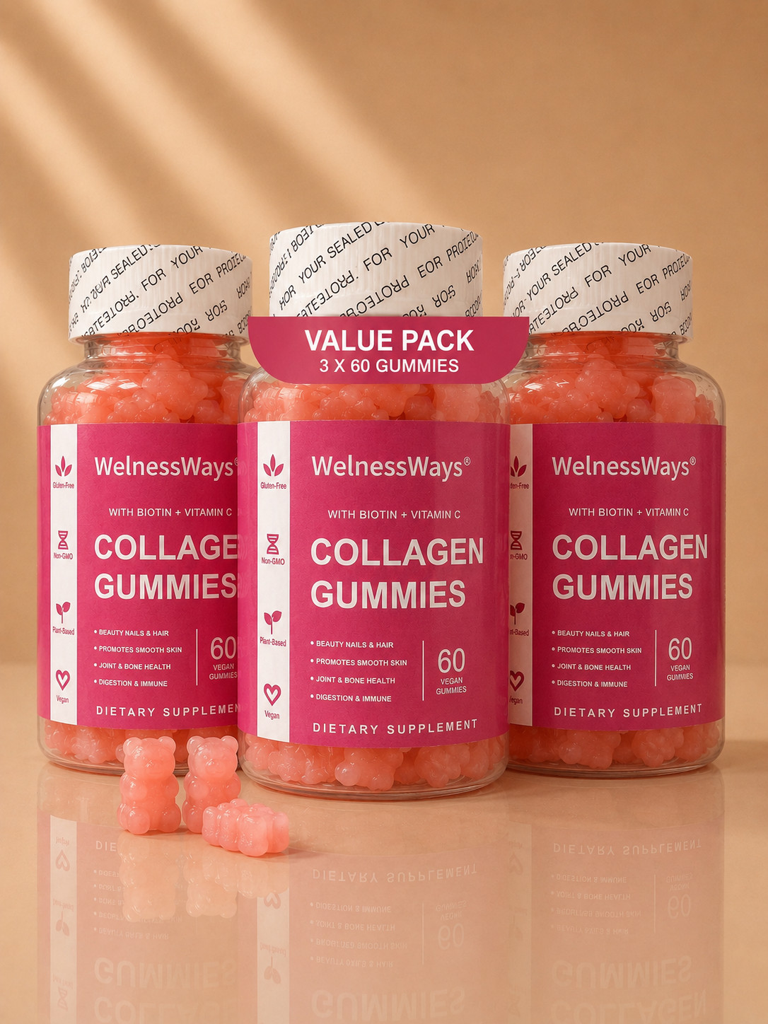 Gummies Collagène – Biotine & Vitamine C (Pack 2 ou 3)