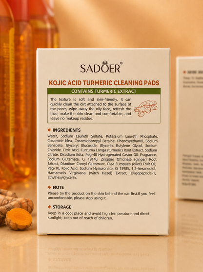 Pads Nettoyant Acide Kojic & Curcuma – 50 Pads