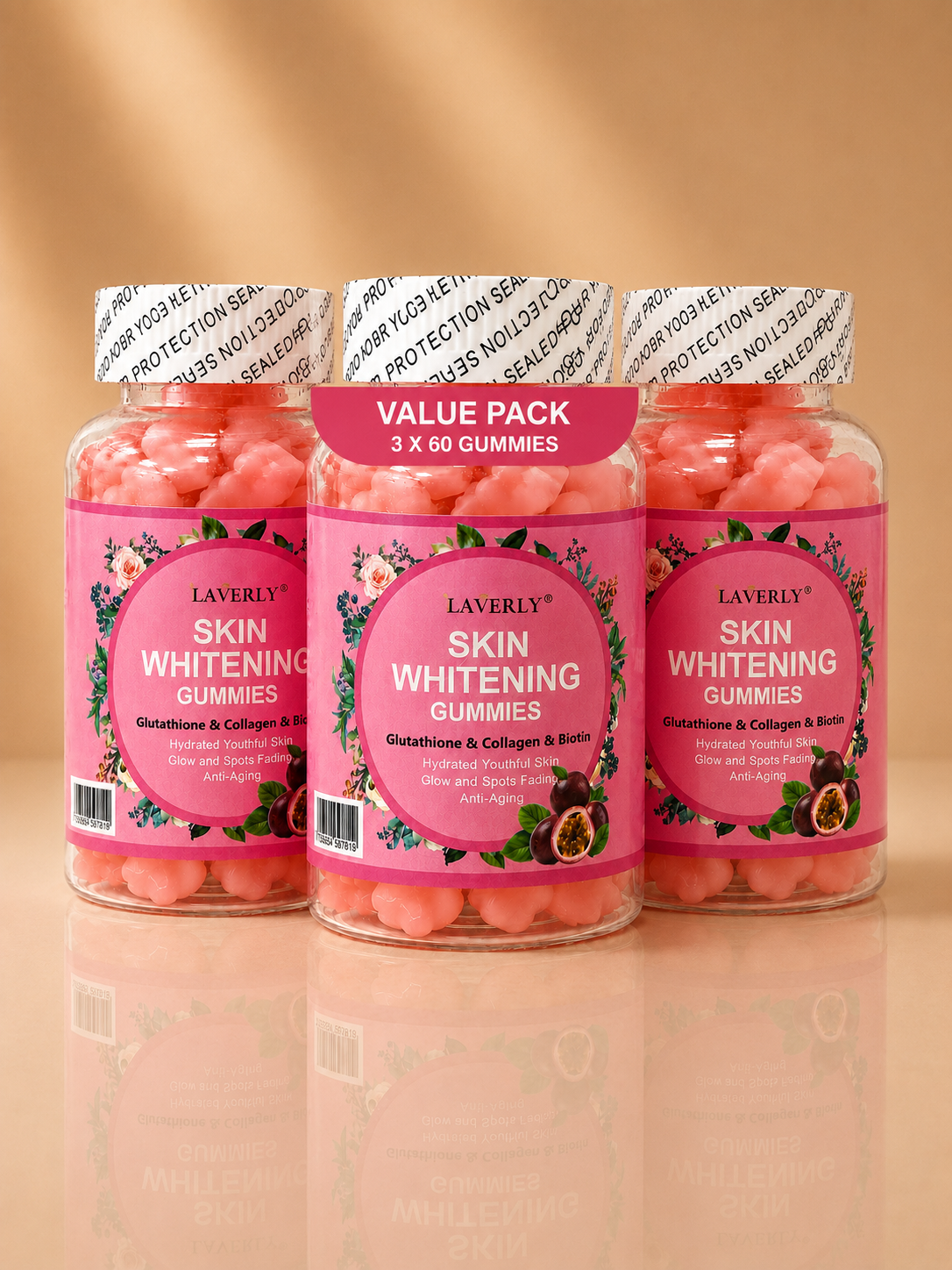 Gummies éclaircissantes - Skin Whitening Gummies – Glutathion, Collagène & Biotine (Pack 2 ou 3)