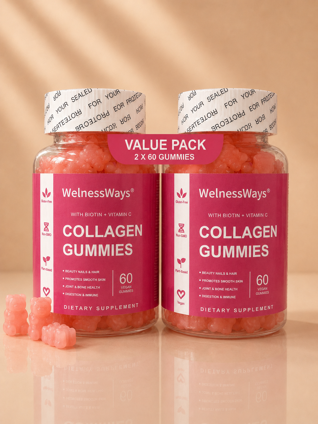 Gummies Collagène – Biotine & Vitamine C (Pack 2 ou 3)