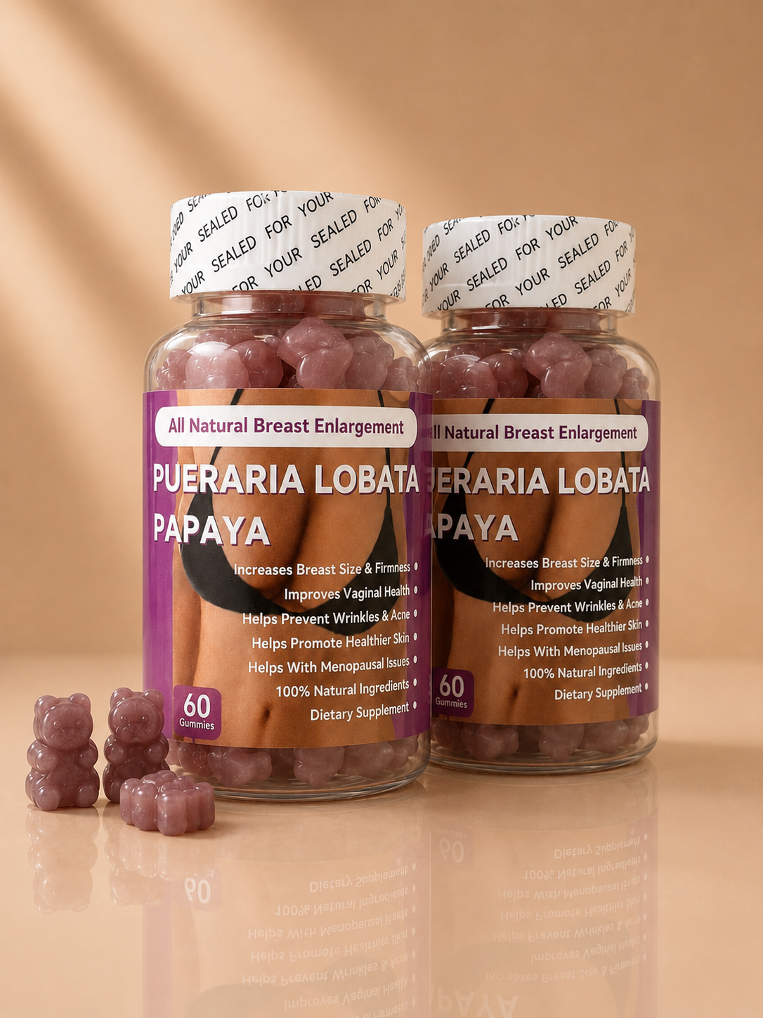 Gummies Poitrine - Pueraria Lobata & Papaya Gummies (Pack de 2 ou 3)
